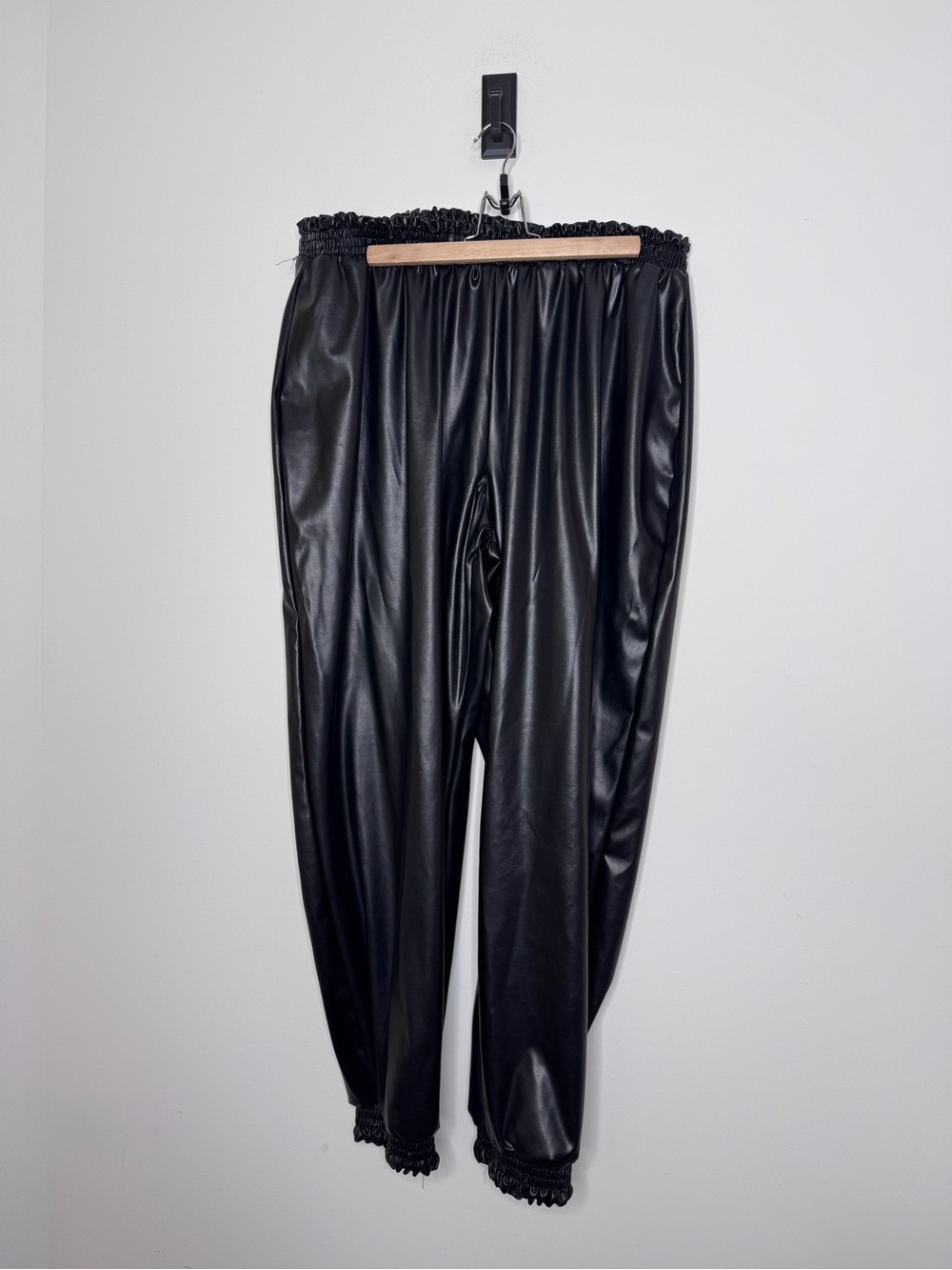 Ashley Stewart Black Faux Leather Joggers